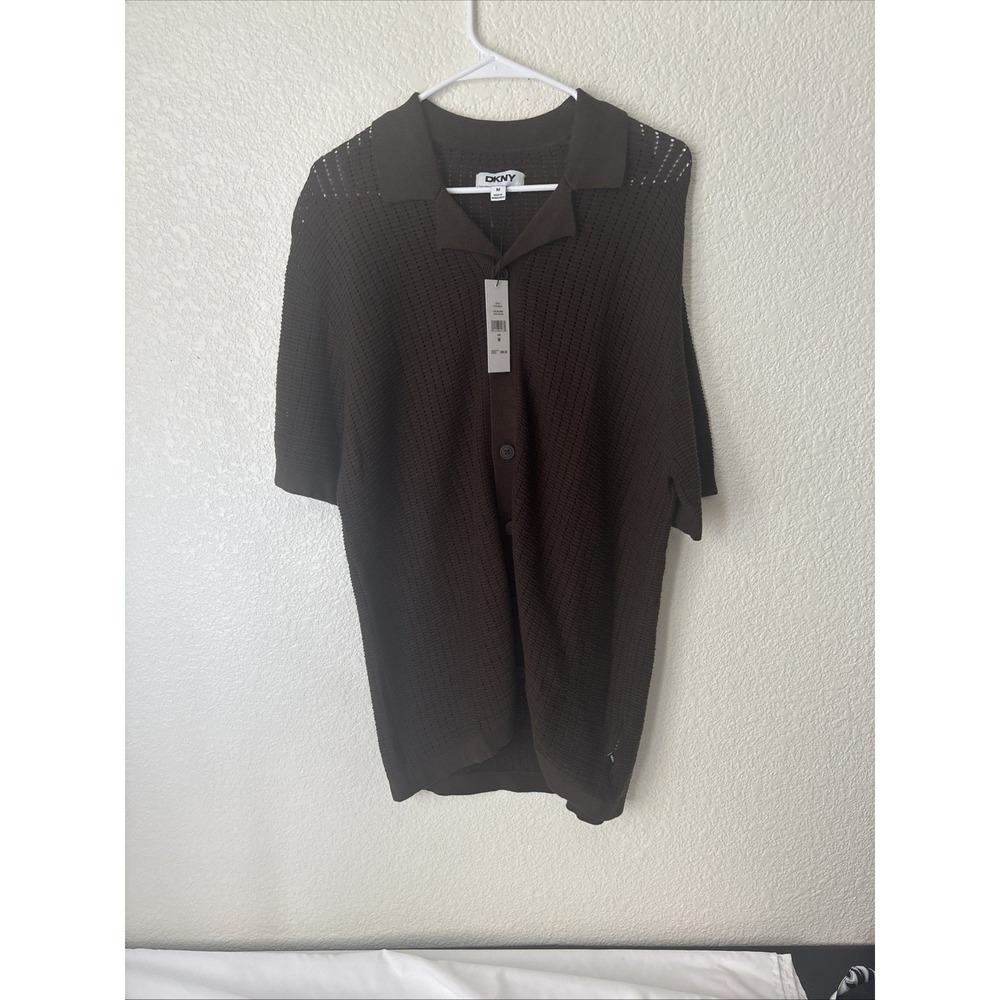 DKNY Men's Cafe Brown Grid Sweater Shirt M Button-Up NWT | Designer Casual
